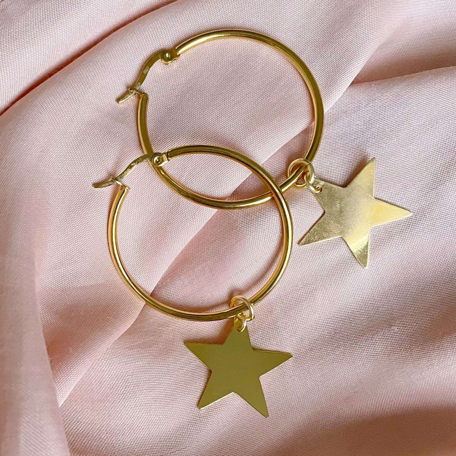 925 Silver Yellow Gold Plated  Star Drop Hoop Earring jewelry